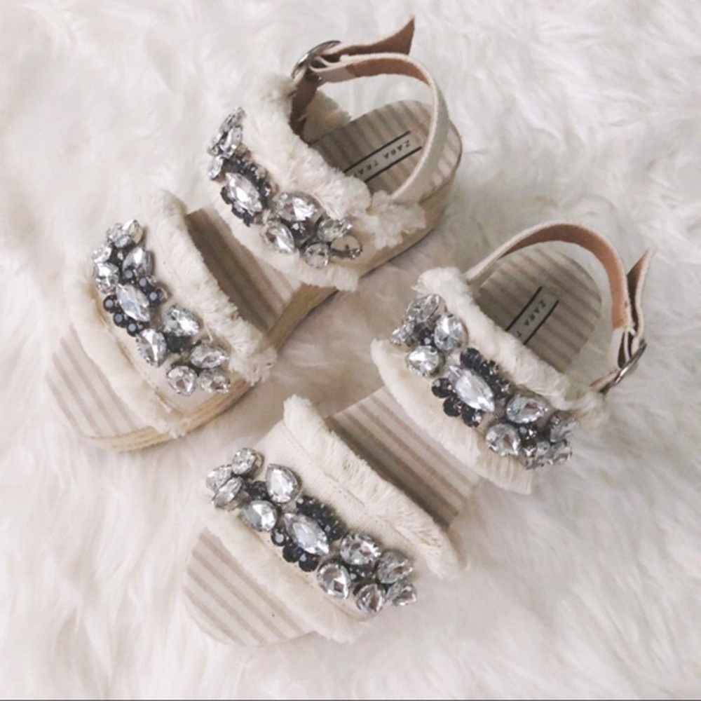 Zara Platform Fringe Jewel Sandals